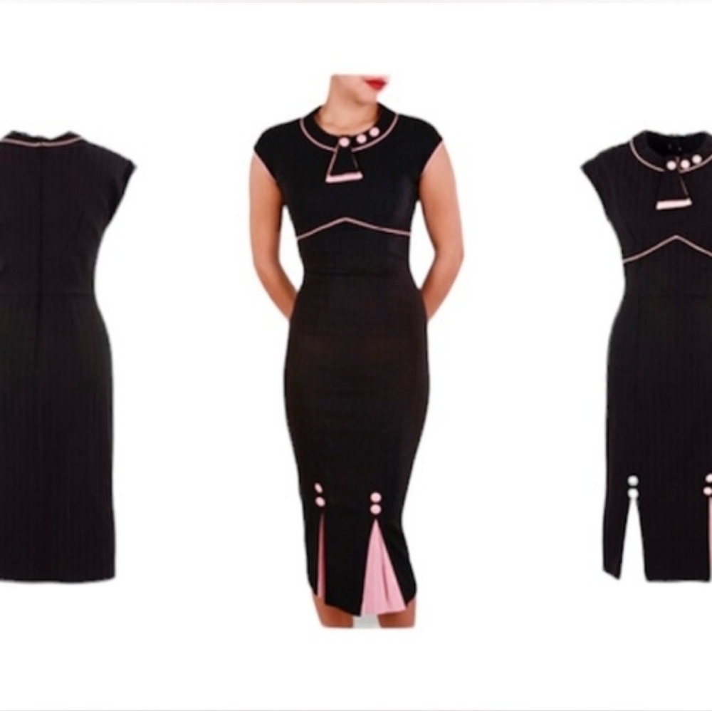 Stop Staring Black Dress with Pink Accents
